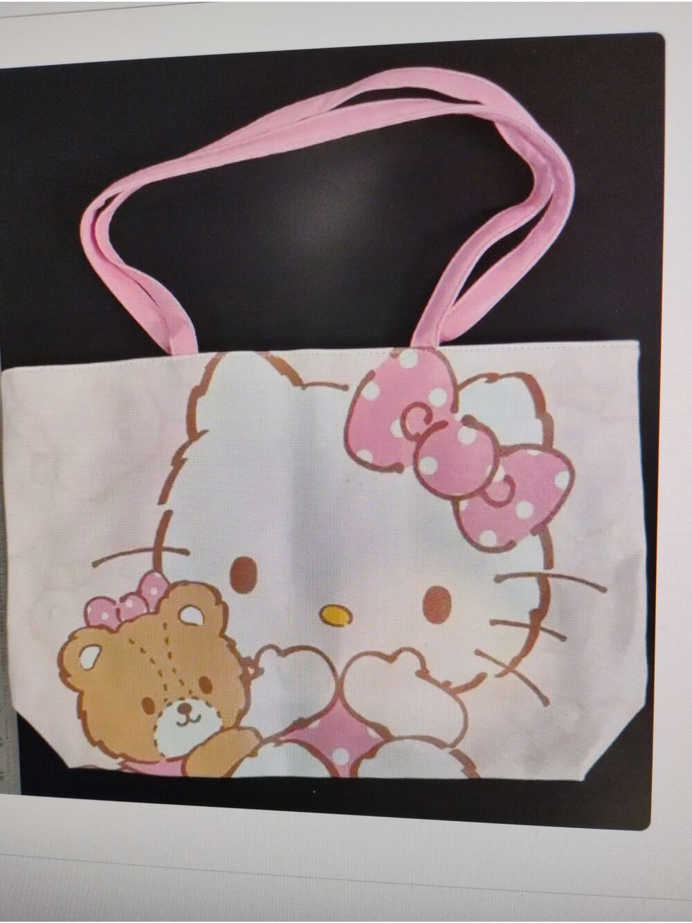 Hello Kitty Pink Tote Bag w Teddy Bear & Polka Dot Bow Graphic